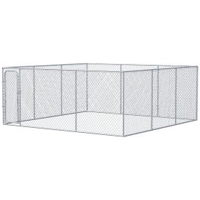 PawHut Large Dog Kennel Outside, Heavy Duty Dog Cage, Outdoor Fence Dog Run with Galvanized Chain Link, Secure Lock, 15.1' x 15.1' x 6